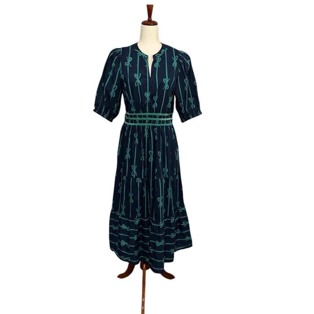 Umgee Navy Midi Dress with Teal Bow Print